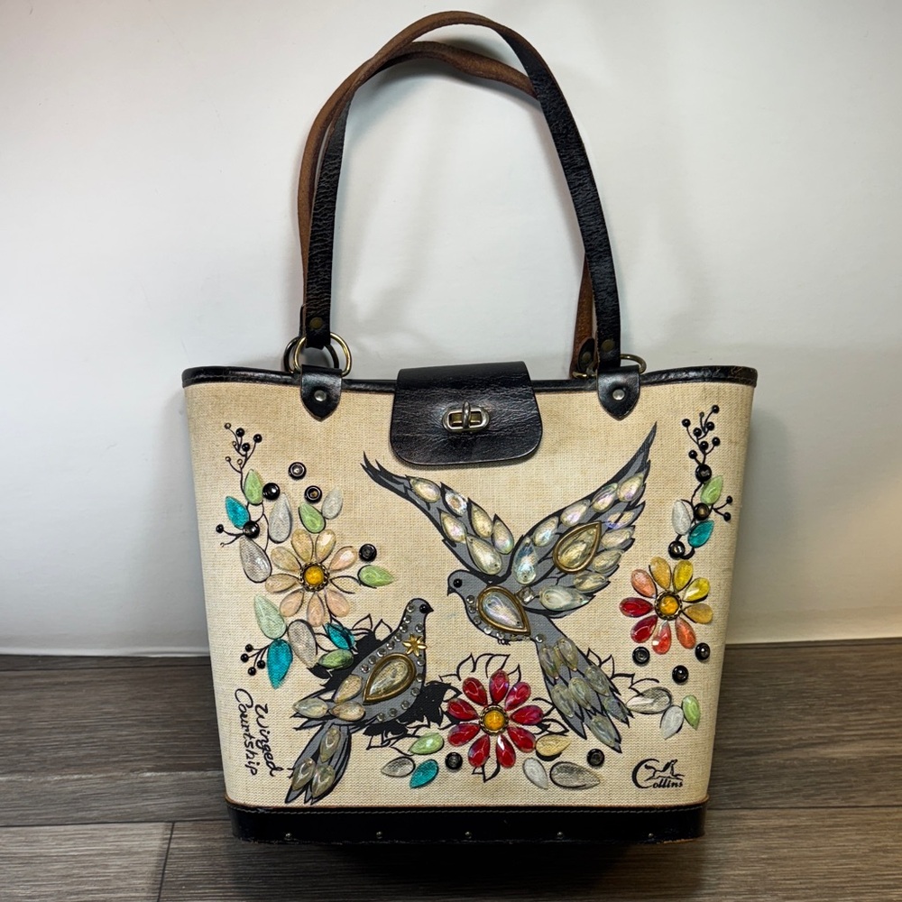 1960 collins vintage Cream and Black Tote Bag